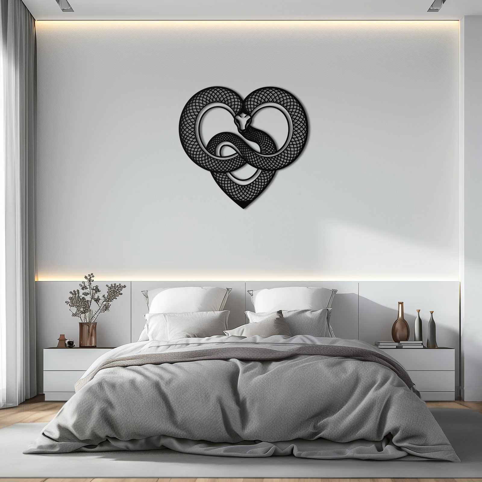 Snake Heart Metal Wall Art – Modern Black Snake Wall Decor for Home and Office- KAF555