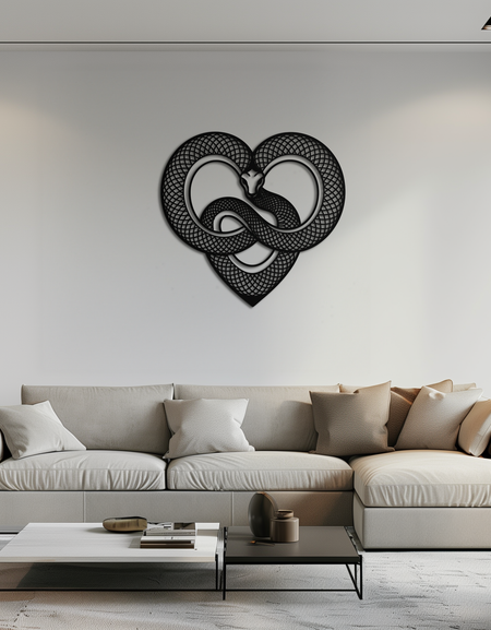 Yılan Kalp Metal Duvar Sanatı – Ev ve Ofis için Modern Siyah Yılan Duvar Dekoru- KAF555