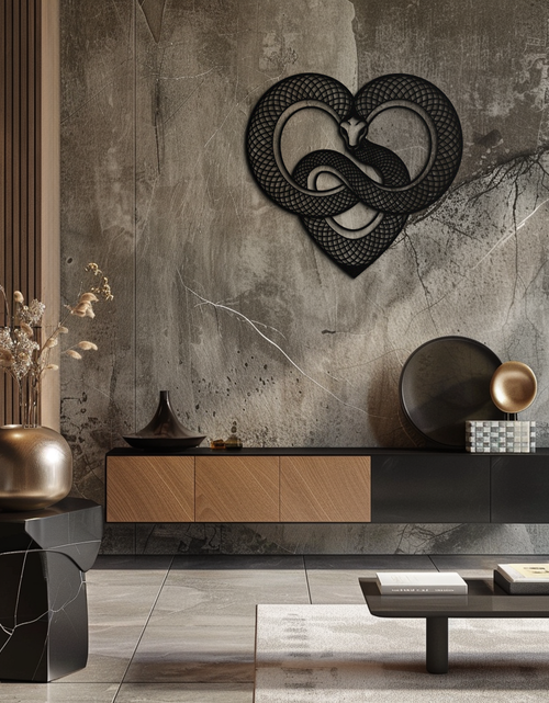 Load image into Gallery viewer, Snake Heart Metal Wall Art – Modern Black Snake Wall Decor for Home and Office- KAF555
