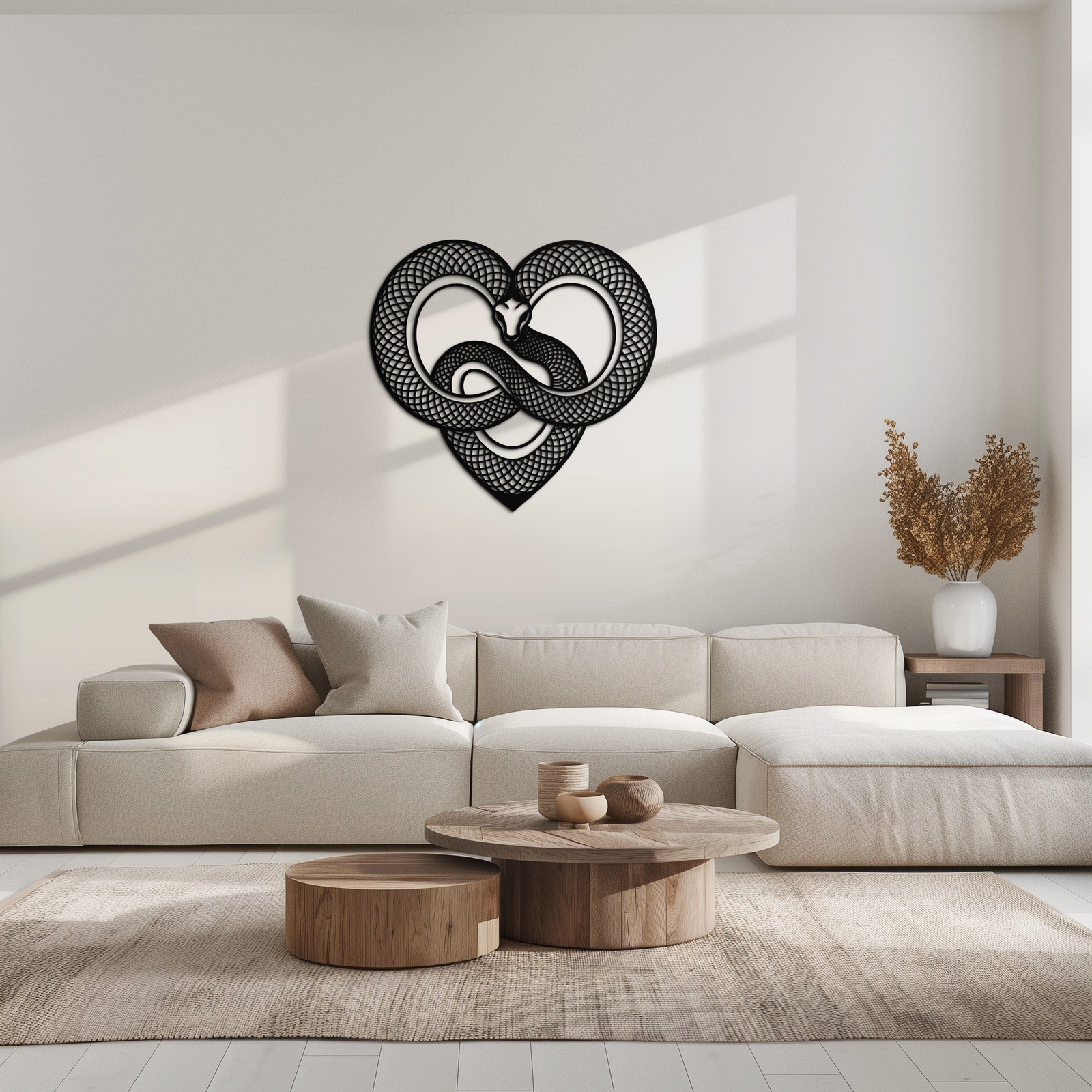 Snake Heart Metal Wall Art – Modern Black Snake Wall Decor for Home and Office- KAF555