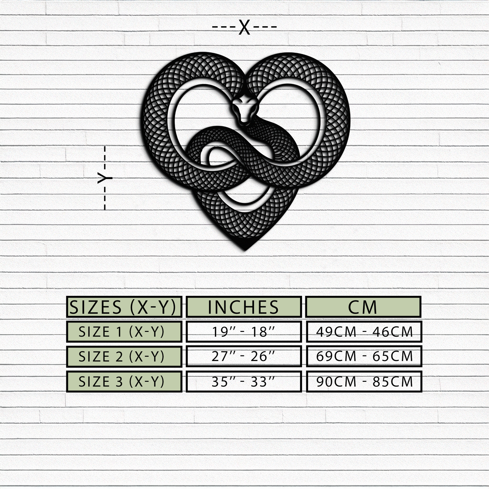 Snake Heart Metal Wall Art – Modern Black Snake Wall Decor for Home and Office- KAF555