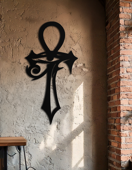 Egyptian Ankh Cross with Eye of Horus Metal Wall Art – Spiritual Symbol Black Wall Decor- KAF557