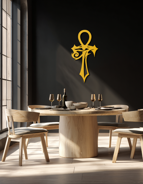 Load image into Gallery viewer, Egyptian Ankh Cross with Eye of Horus Metal Wall Art – Spiritual Symbol Black Wall Decor- KAF557
