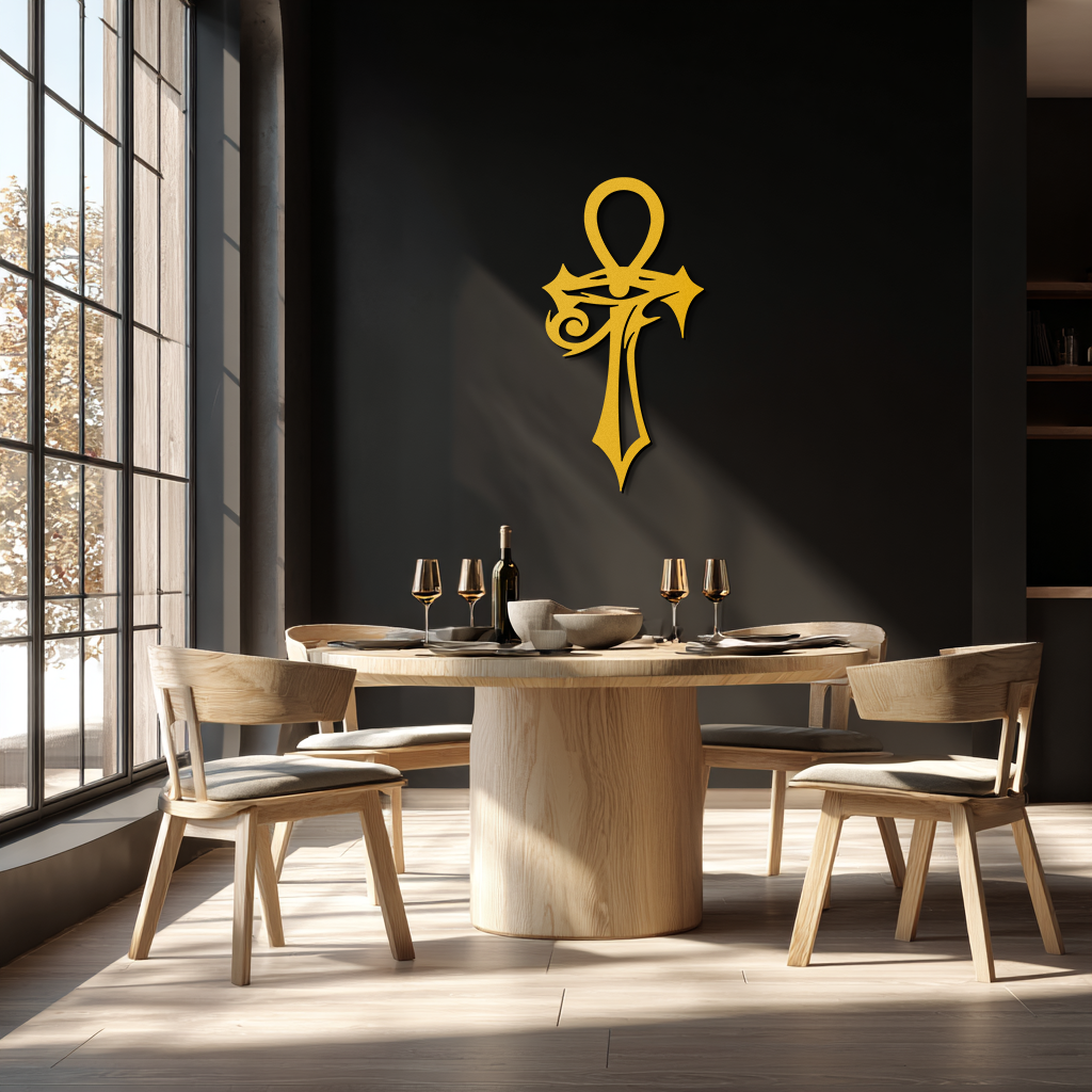 Egyptian Ankh Cross with Eye of Horus Metal Wall Art – Spiritual Symbol Black Wall Decor- KAF557