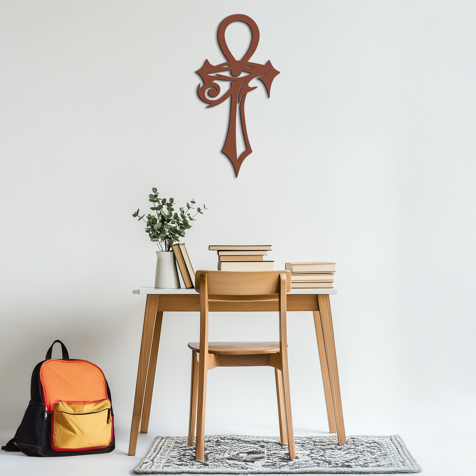 Egyptian Ankh Cross with Eye of Horus Metal Wall Art – Spiritual Symbol Black Wall Decor- KAF557