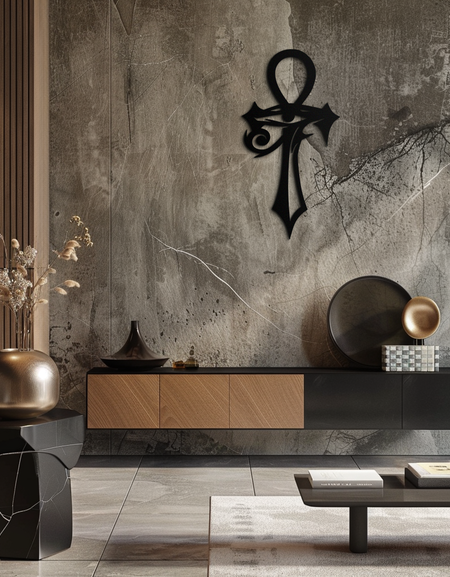 Egyptian Ankh Cross with Eye of Horus Metal Wall Art – Spiritual Symbol Black Wall Decor- KAF557