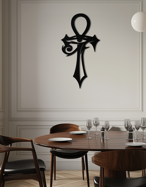 Load image into Gallery viewer, Egyptian Ankh Cross with Eye of Horus Metal Wall Art – Spiritual Symbol Black Wall Decor- KAF557
