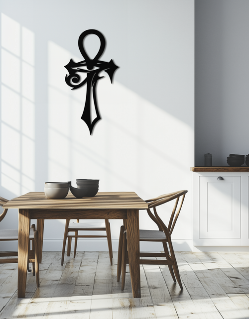 Load image into Gallery viewer, Egyptian Ankh Cross with Eye of Horus Metal Wall Art – Spiritual Symbol Black Wall Decor- KAF557
