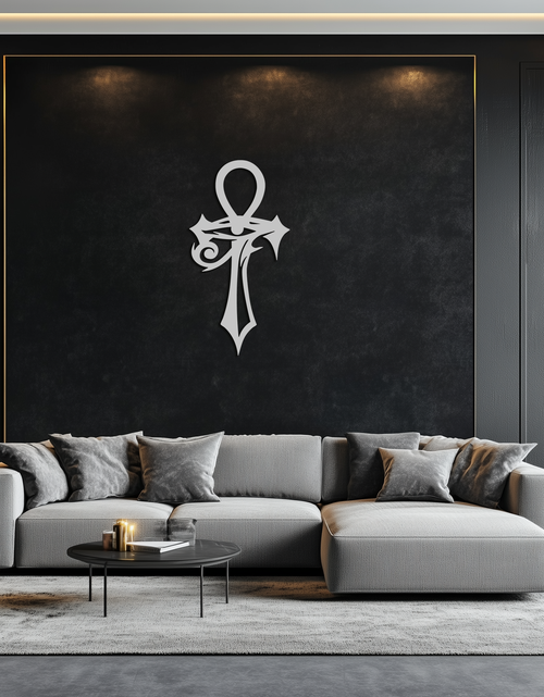 Load image into Gallery viewer, Egyptian Ankh Cross with Eye of Horus Metal Wall Art – Spiritual Symbol Black Wall Decor- KAF557
