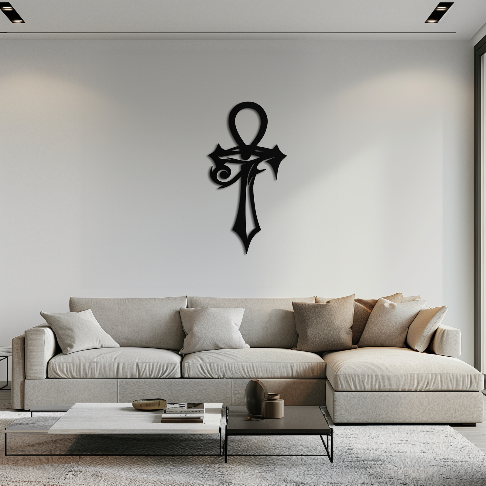 Egyptian Ankh Cross with Eye of Horus Metal Wall Art – Spiritual Symbol Black Wall Decor- KAF557