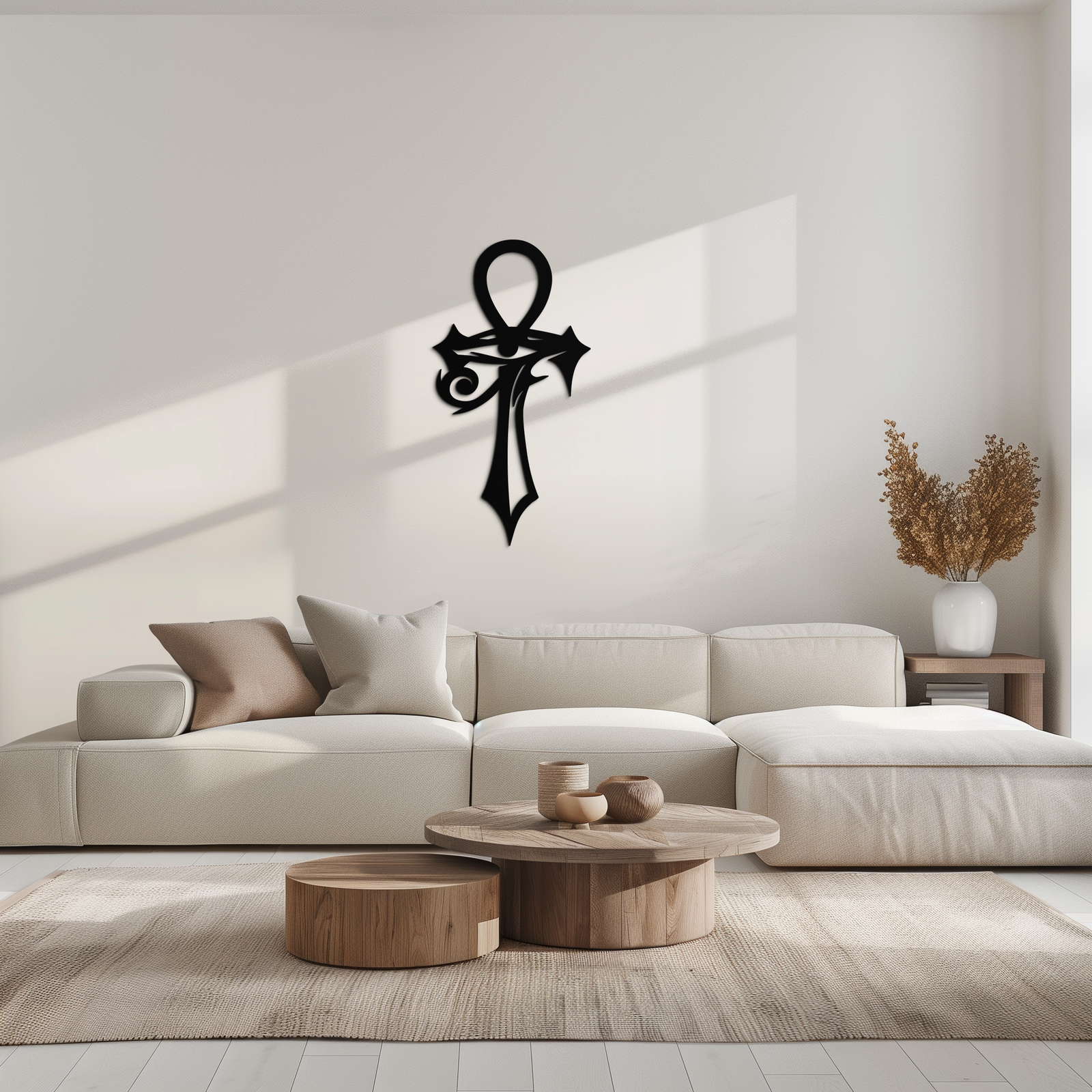 Egyptian Ankh Cross with Eye of Horus Metal Wall Art – Spiritual Symbol Black Wall Decor- KAF557