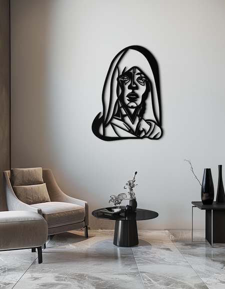 Soyut Kabile Kadını Metal Duvar Sanatı – Modern Siyah Siluet Ev Dekoru- KAF559