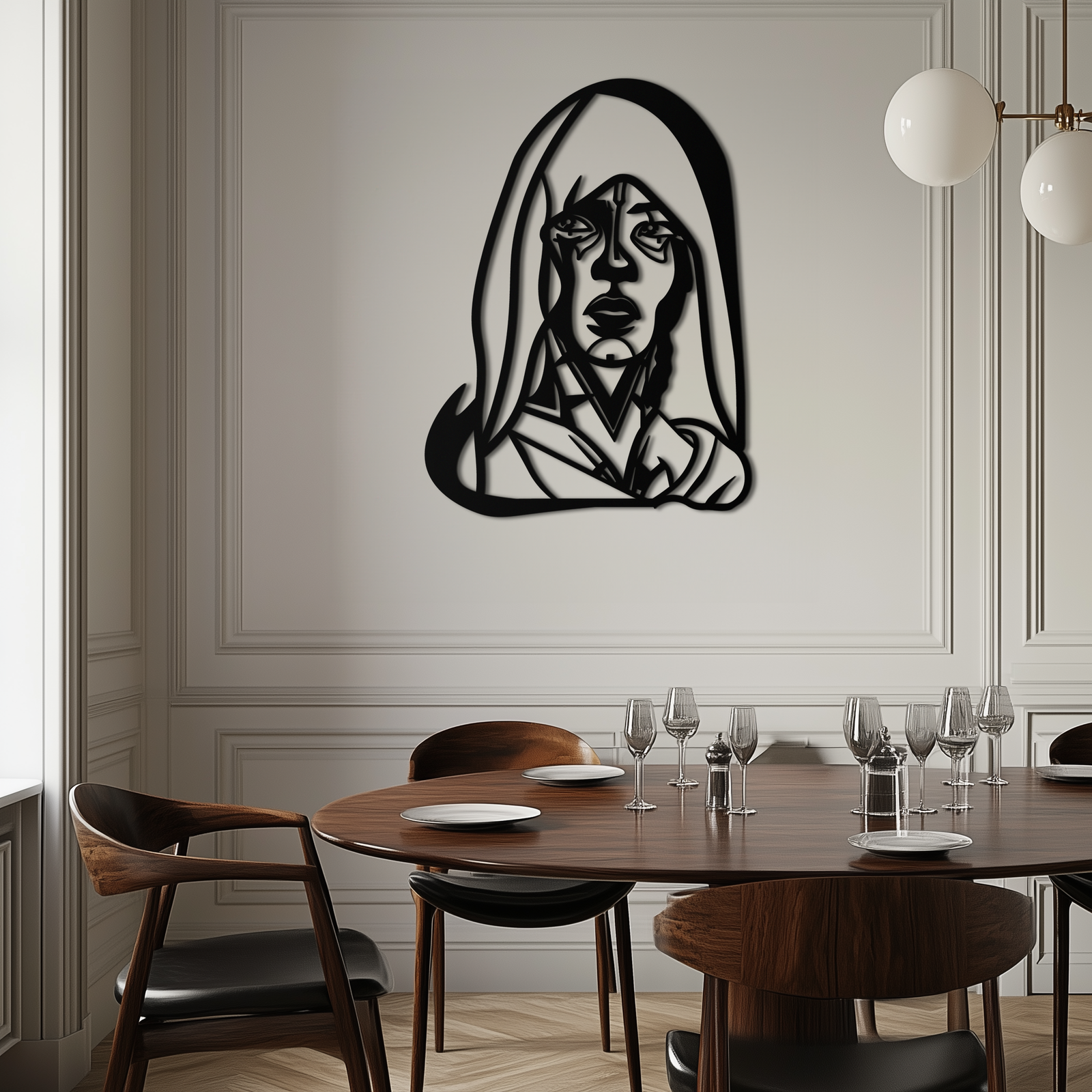 Abstract Tribal Woman Metal Wall Art – Modern Black Silhouette Home Decor- KAF559