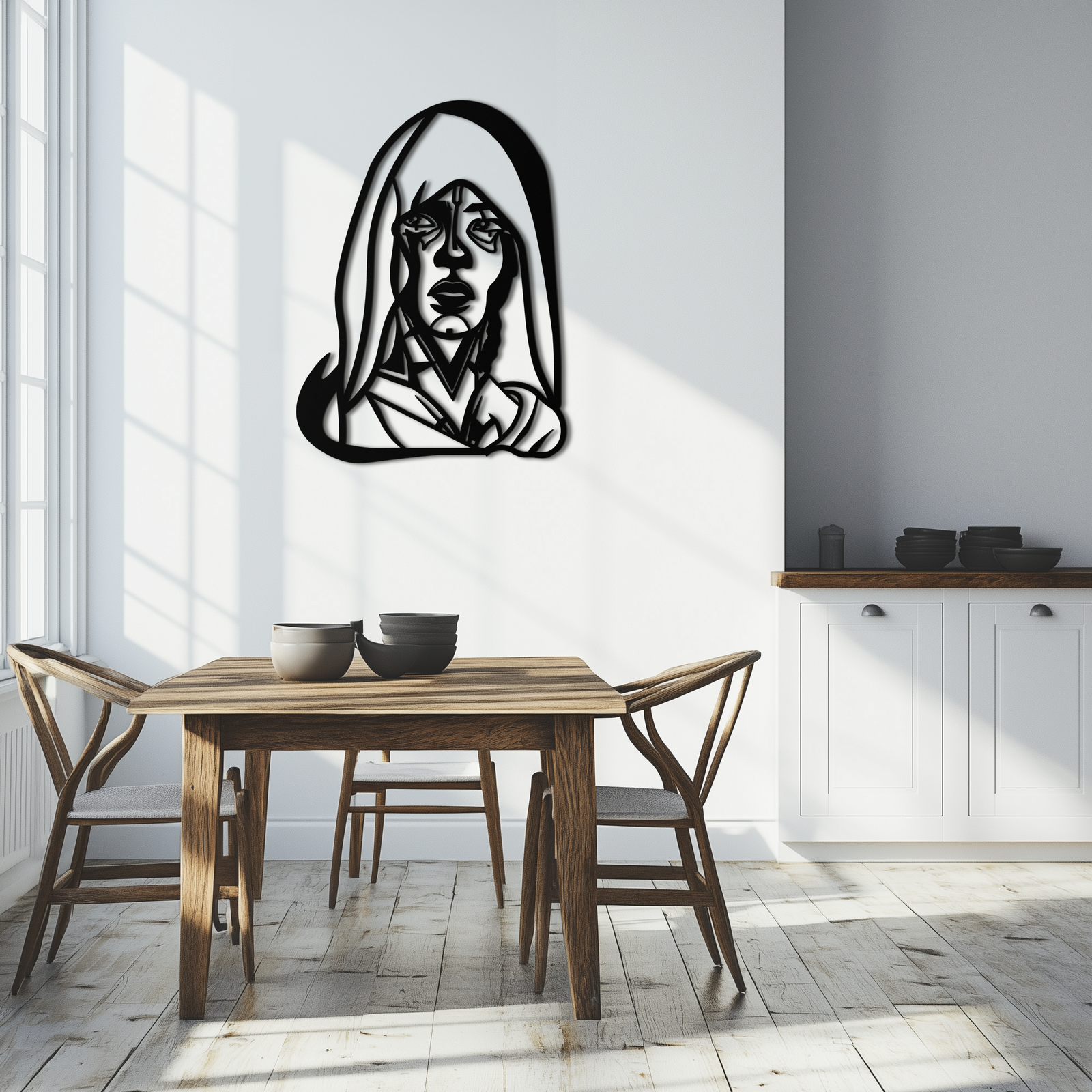 Abstract Tribal Woman Metal Wall Art – Modern Black Silhouette Home Decor- KAF559