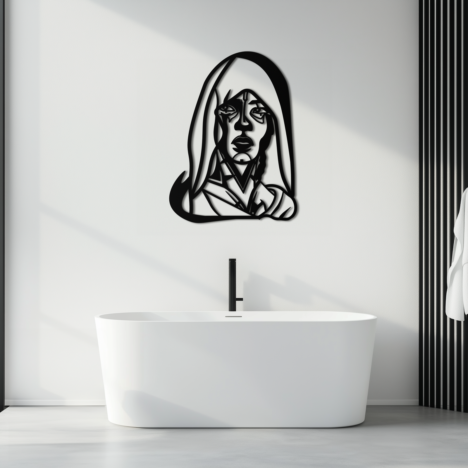 Abstract Tribal Woman Metal Wall Art – Modern Black Silhouette Home Decor- KAF559
