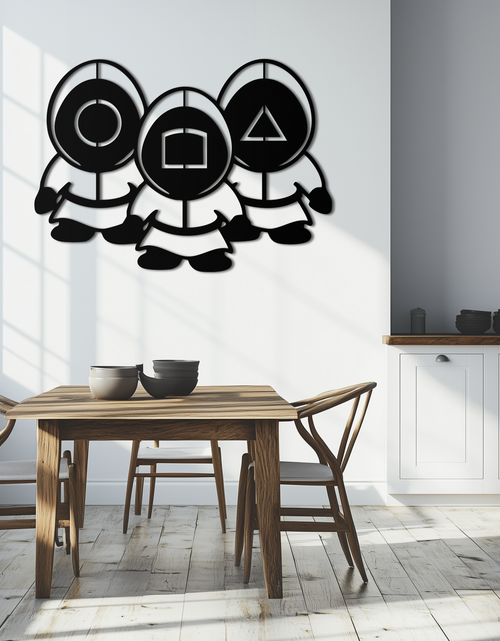 Load image into Gallery viewer, Squid Game Guards Metal Wall Art – Minimalist Black Home Decor- KAF561

