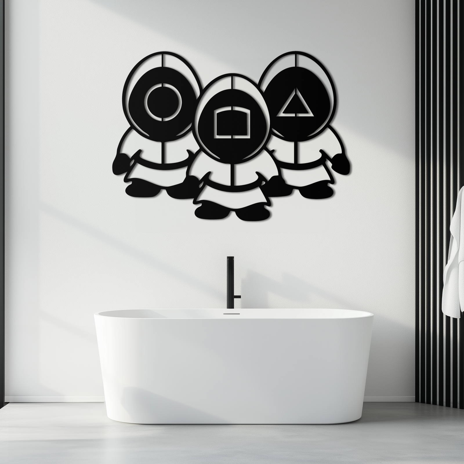 Squid Game Guards Metal Wall Art – Minimalist Black Home Decor- KAF561