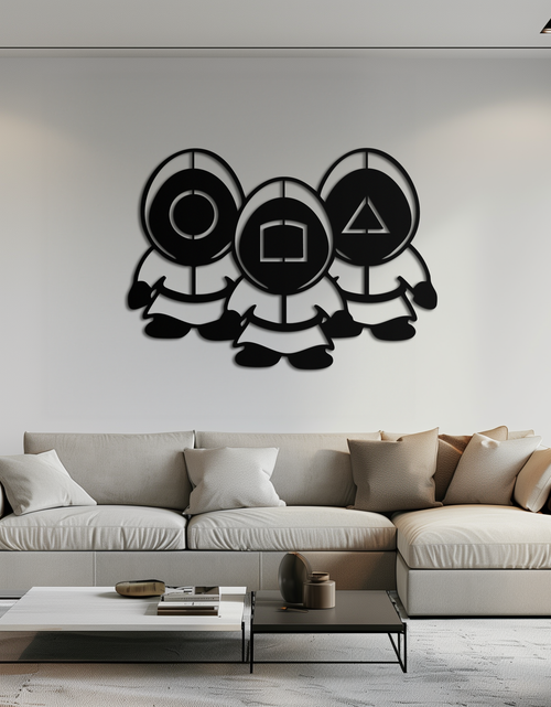 Load image into Gallery viewer, Squid Game Guards Metal Wall Art – Minimalist Black Home Decor- KAF561
