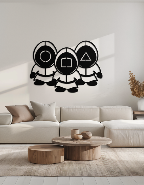 Load image into Gallery viewer, Squid Game Guards Metal Wall Art – Minimalist Black Home Decor- KAF561
