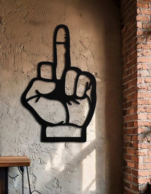 Load image into Gallery viewer, Funny Middle Finger Metal Wall Art – Bold and Playful Black Home Decor- KAF562
