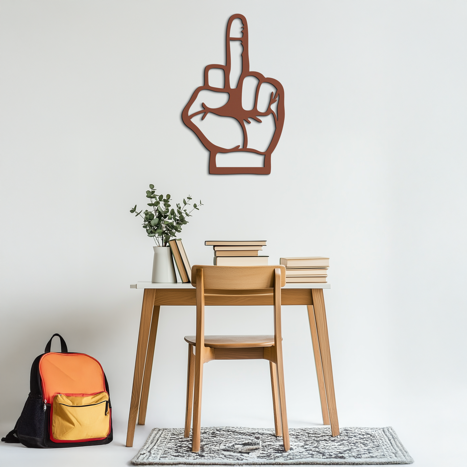 Funny Middle Finger Metal Wall Art – Bold and Playful Black Home Decor- KAF562