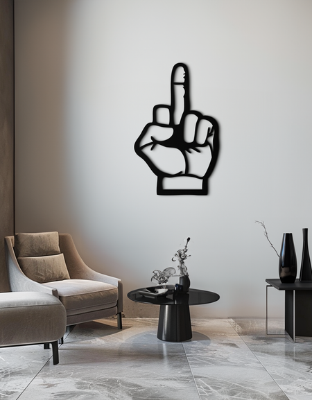 Funny Middle Finger Metal Wall Art – Bold and Playful Black Home Decor- KAF562
