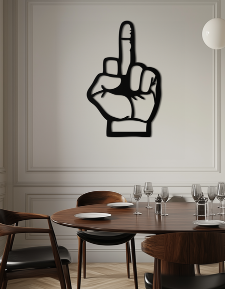 Funny Middle Finger Metal Wall Art – Bold and Playful Black Home Decor- KAF562