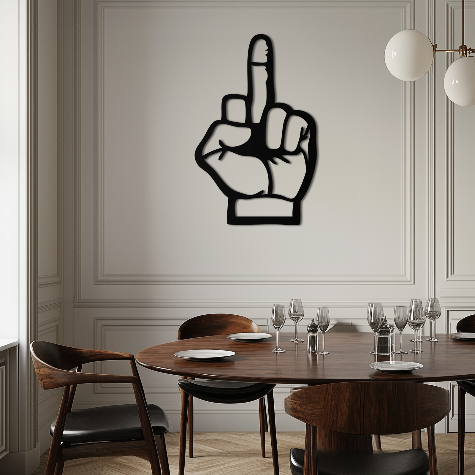 Funny Middle Finger Metal Wall Art – Bold and Playful Black Home Decor- KAF562