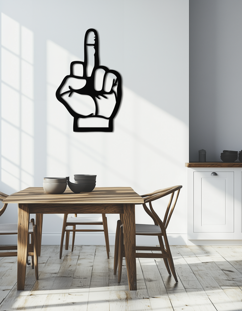 Load image into Gallery viewer, Funny Middle Finger Metal Wall Art – Bold and Playful Black Home Decor- KAF562
