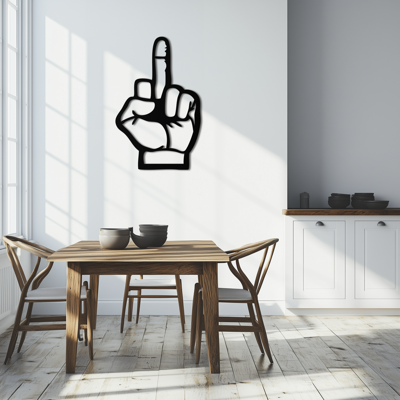 Funny Middle Finger Metal Wall Art – Bold and Playful Black Home Decor- KAF562