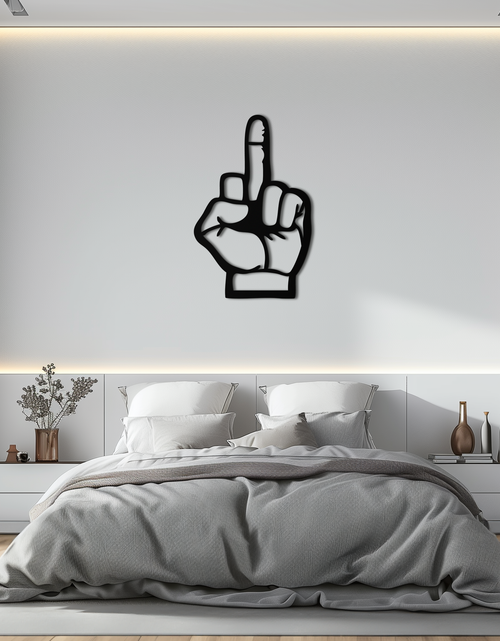 Load image into Gallery viewer, Funny Middle Finger Metal Wall Art – Bold and Playful Black Home Decor- KAF562
