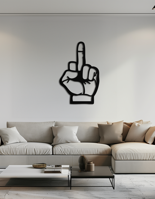 Load image into Gallery viewer, Funny Middle Finger Metal Wall Art – Bold and Playful Black Home Decor- KAF562
