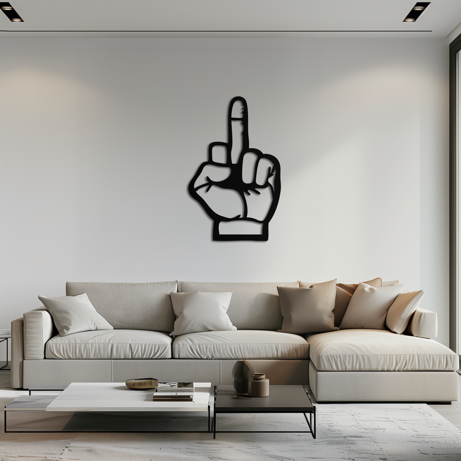 Funny Middle Finger Metal Wall Art – Bold and Playful Black Home Decor- KAF562