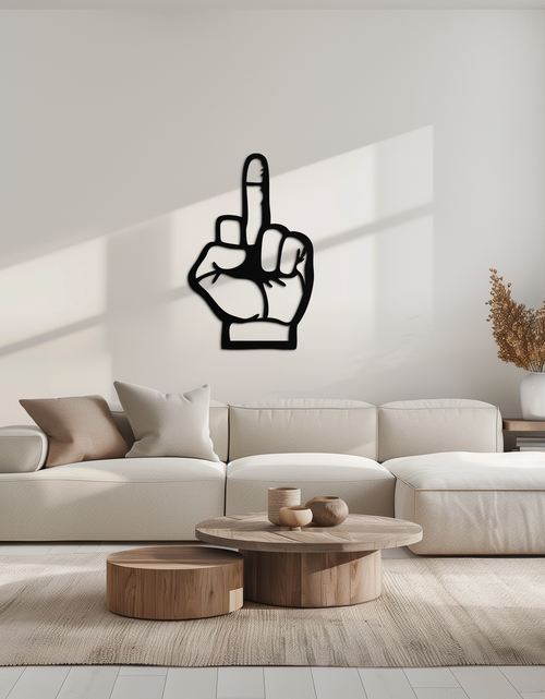 Load image into Gallery viewer, Funny Middle Finger Metal Wall Art – Bold and Playful Black Home Decor- KAF562

