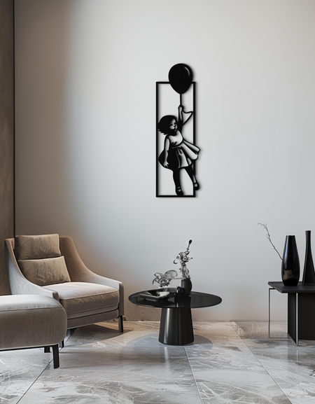 Balon Kız Silüeti Metal Duvar Sanatı – Tuhaf Modern Ev Dekoru- KAF563