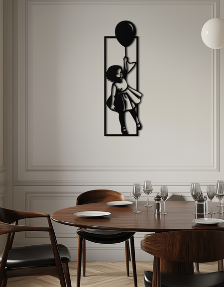 Balon Kız Silüeti Metal Duvar Sanatı – Tuhaf Modern Ev Dekoru- KAF563