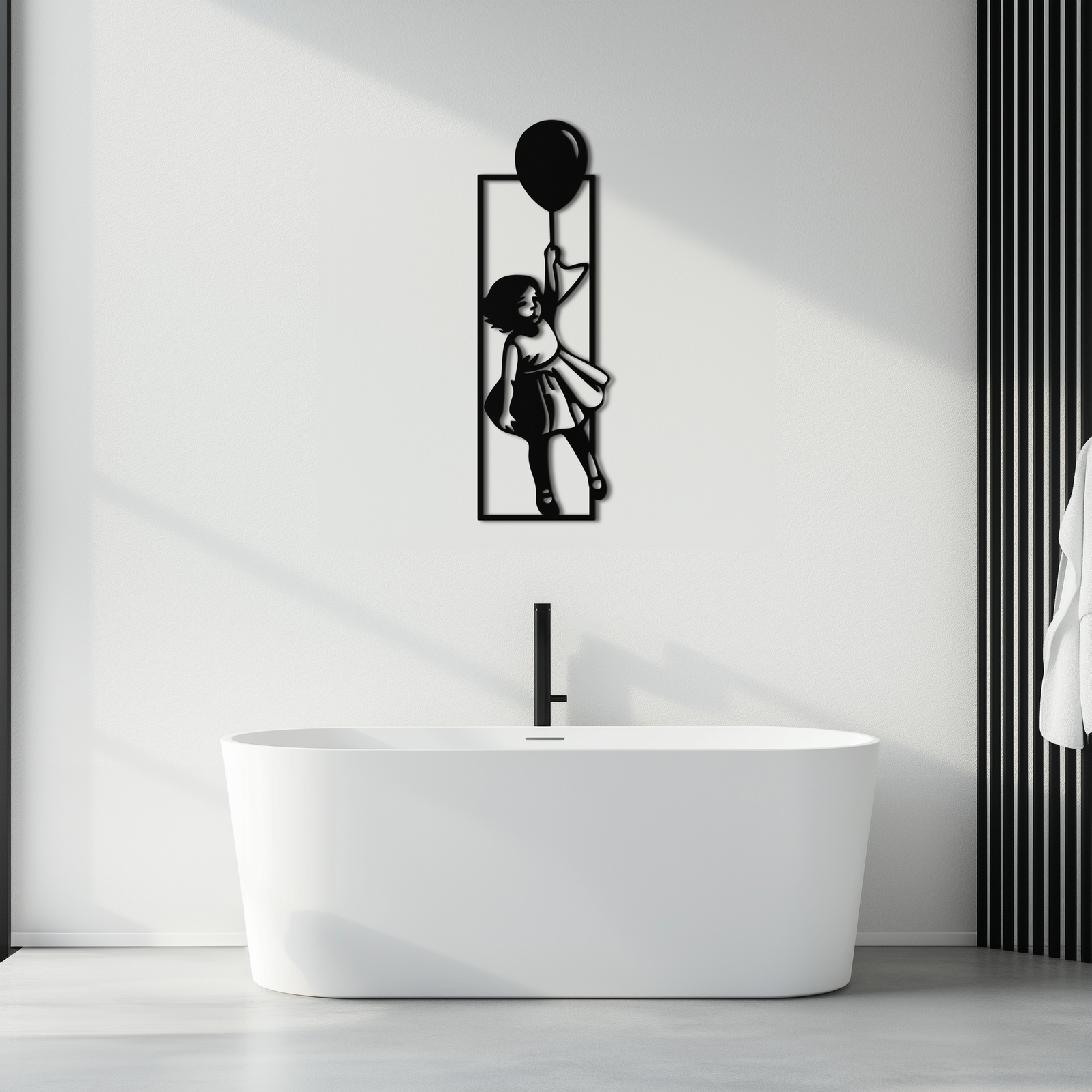 Balloon Girl Silhouette Metal Wall Art – Whimsical Modern Home Decor- KAF563