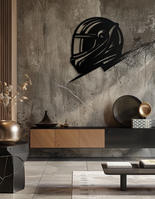 Load image into Gallery viewer, Racing Helmet Silhouette Metal Wall Art – Modern Motorsport Home Decor- KAF565
