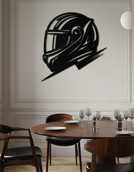 Yarış Kaskı Silüeti Metal Duvar Sanatı – Modern Motor Sporları Ev Dekoru- KAF565