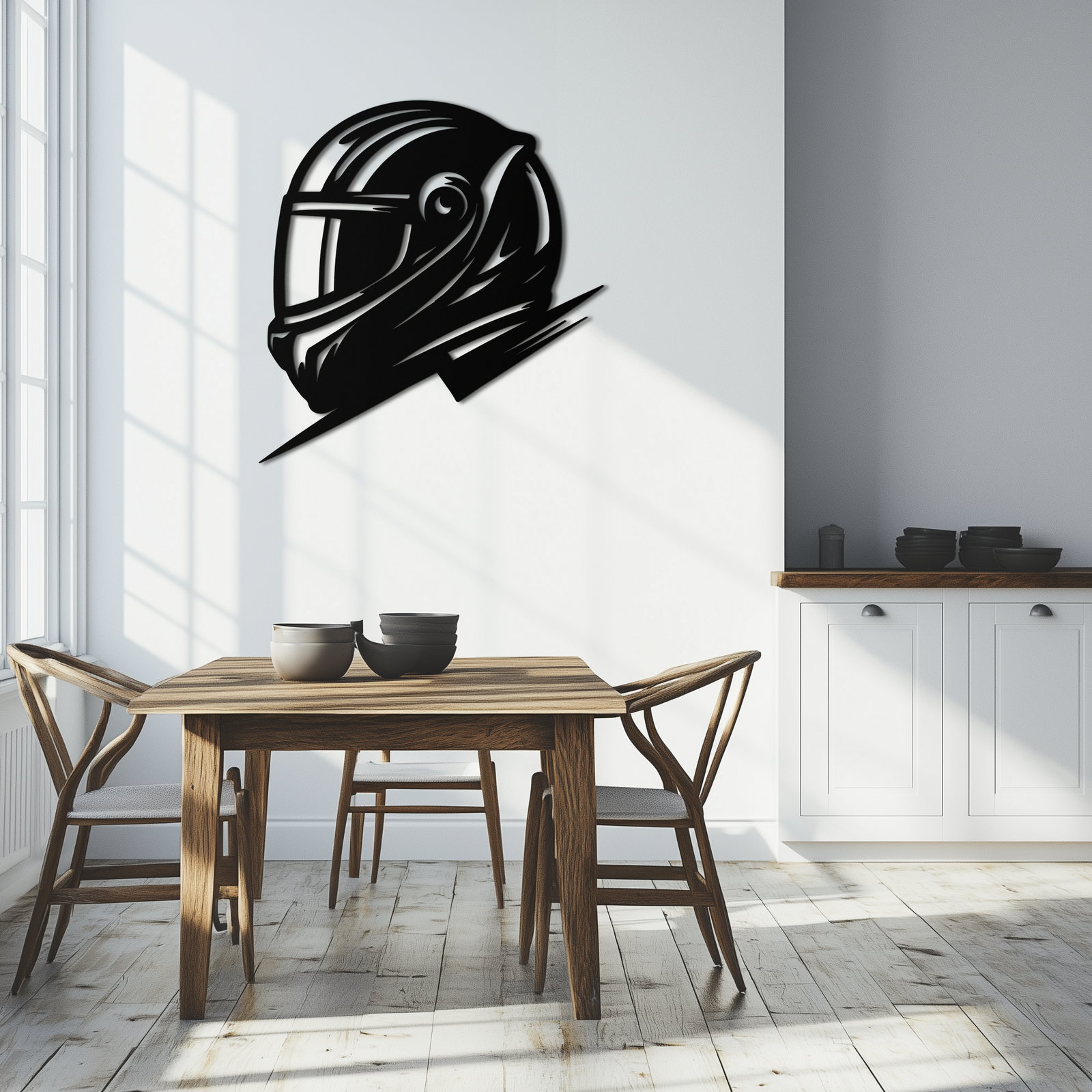 Racing Helmet Silhouette Metal Wall Art – Modern Motorsport Home Decor- KAF565