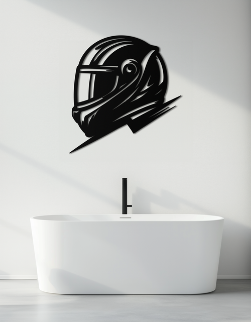 Load image into Gallery viewer, Racing Helmet Silhouette Metal Wall Art – Modern Motorsport Home Decor- KAF565
