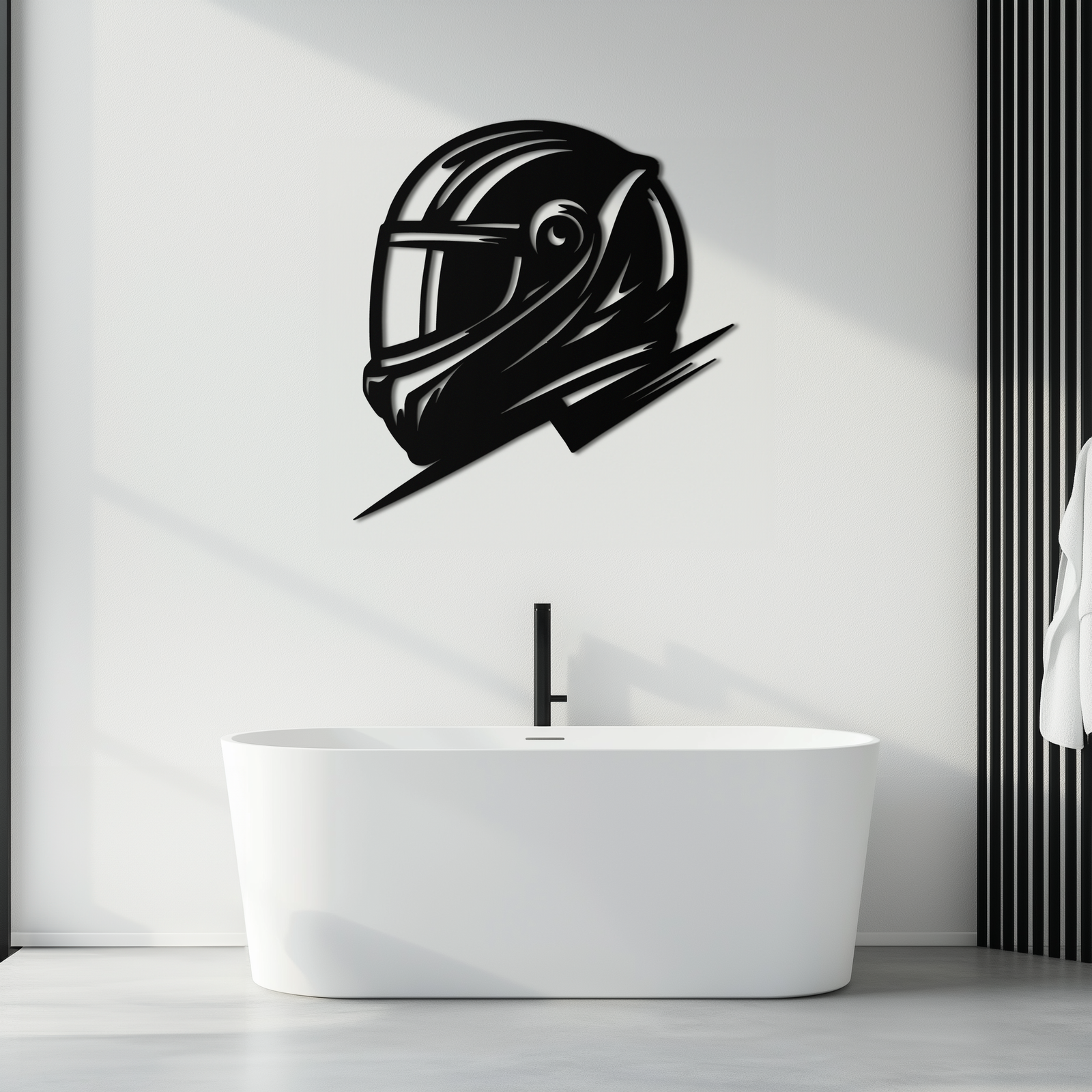 Racing Helmet Silhouette Metal Wall Art – Modern Motorsport Home Decor- KAF565