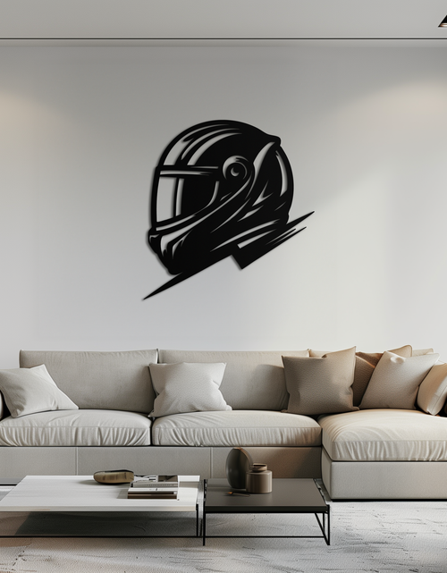 Load image into Gallery viewer, Racing Helmet Silhouette Metal Wall Art – Modern Motorsport Home Decor- KAF565

