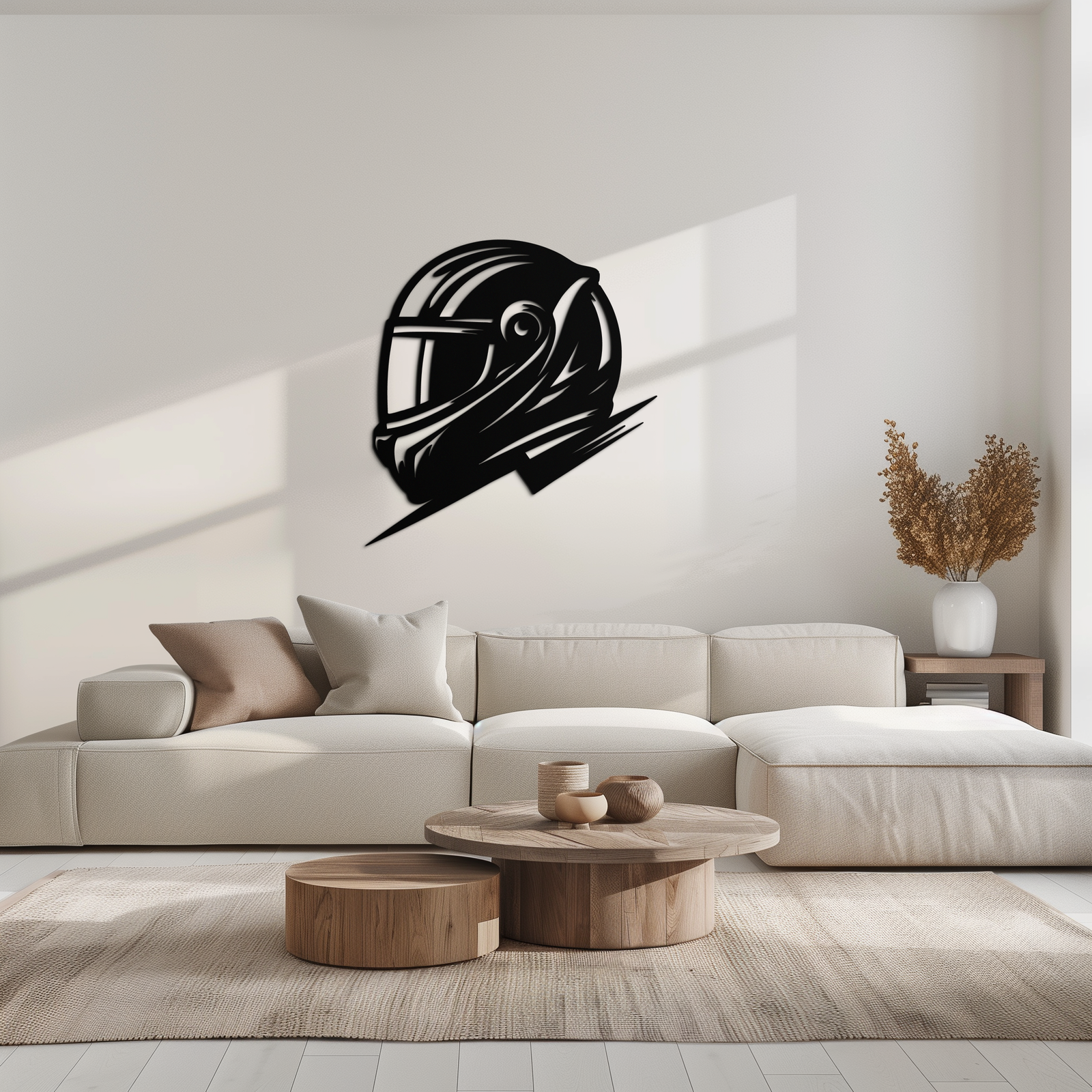 Racing Helmet Silhouette Metal Wall Art – Modern Motorsport Home Decor- KAF565