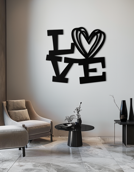 LOVE Heart Modern Metal Duvar Sanatı – Romantik Siyah Metal Duvar Dekoru- KAF566