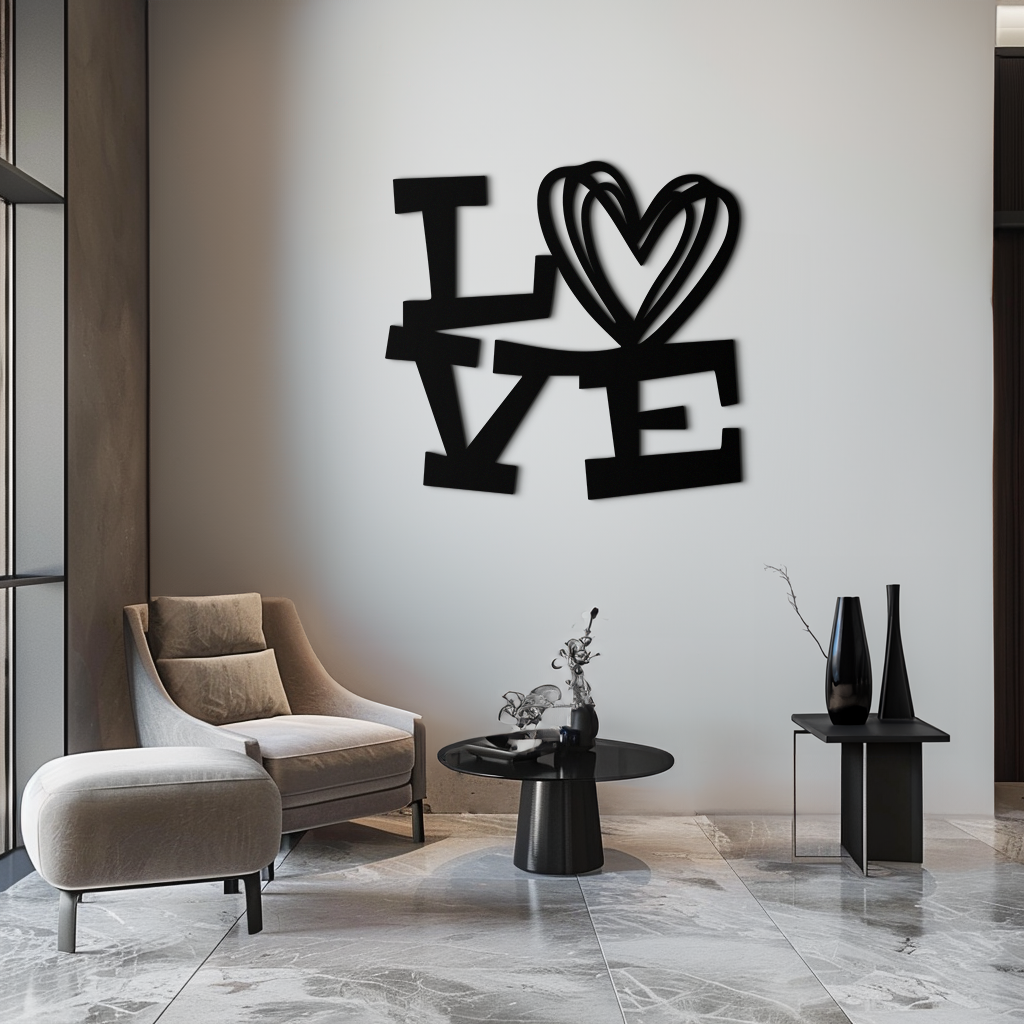 LOVE Heart Modern Metal Wall Art – Romantic Black Metal Wall Decor- KAF566
