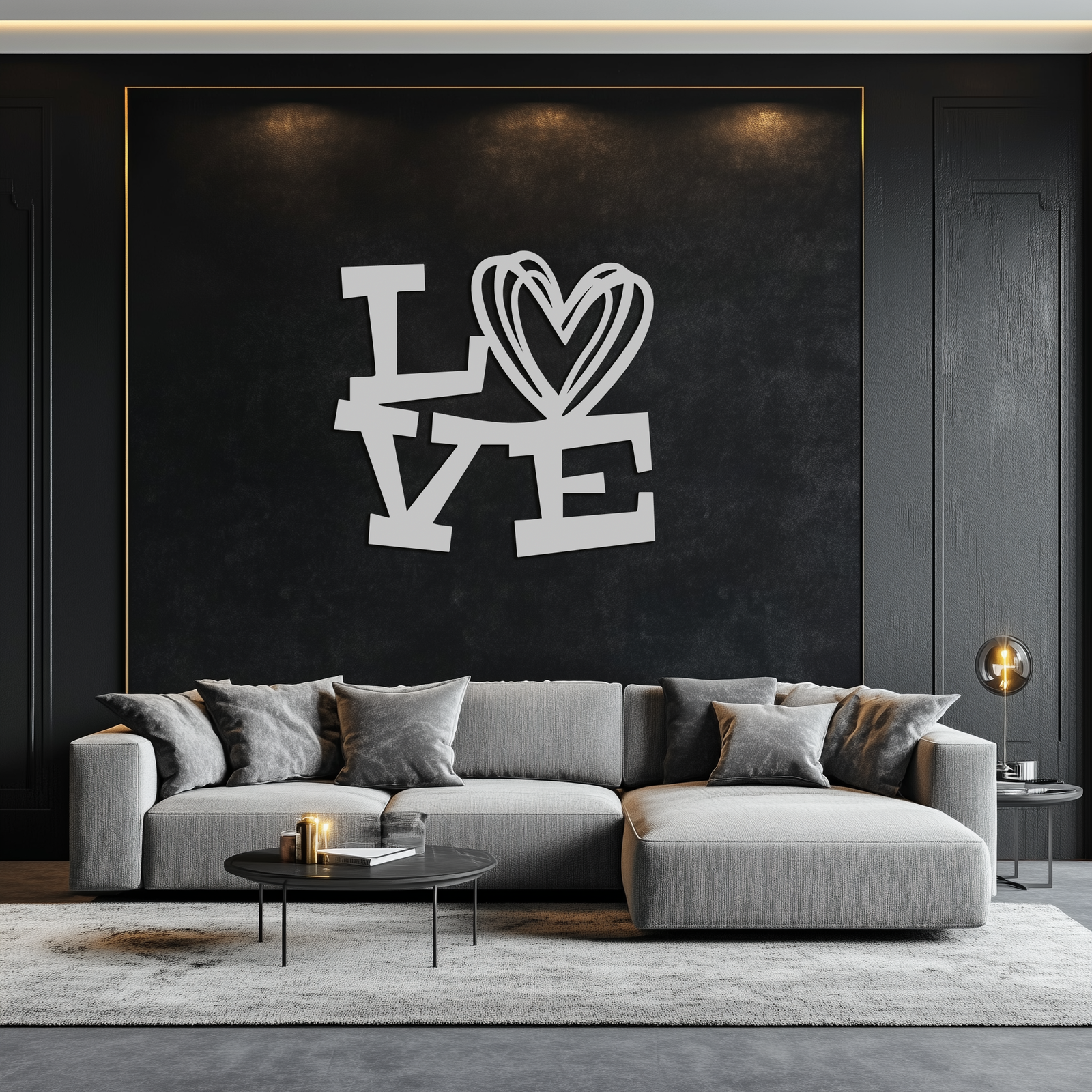 LOVE Heart Modern Metal Wall Art – Romantic Black Metal Wall Decor- KAF566