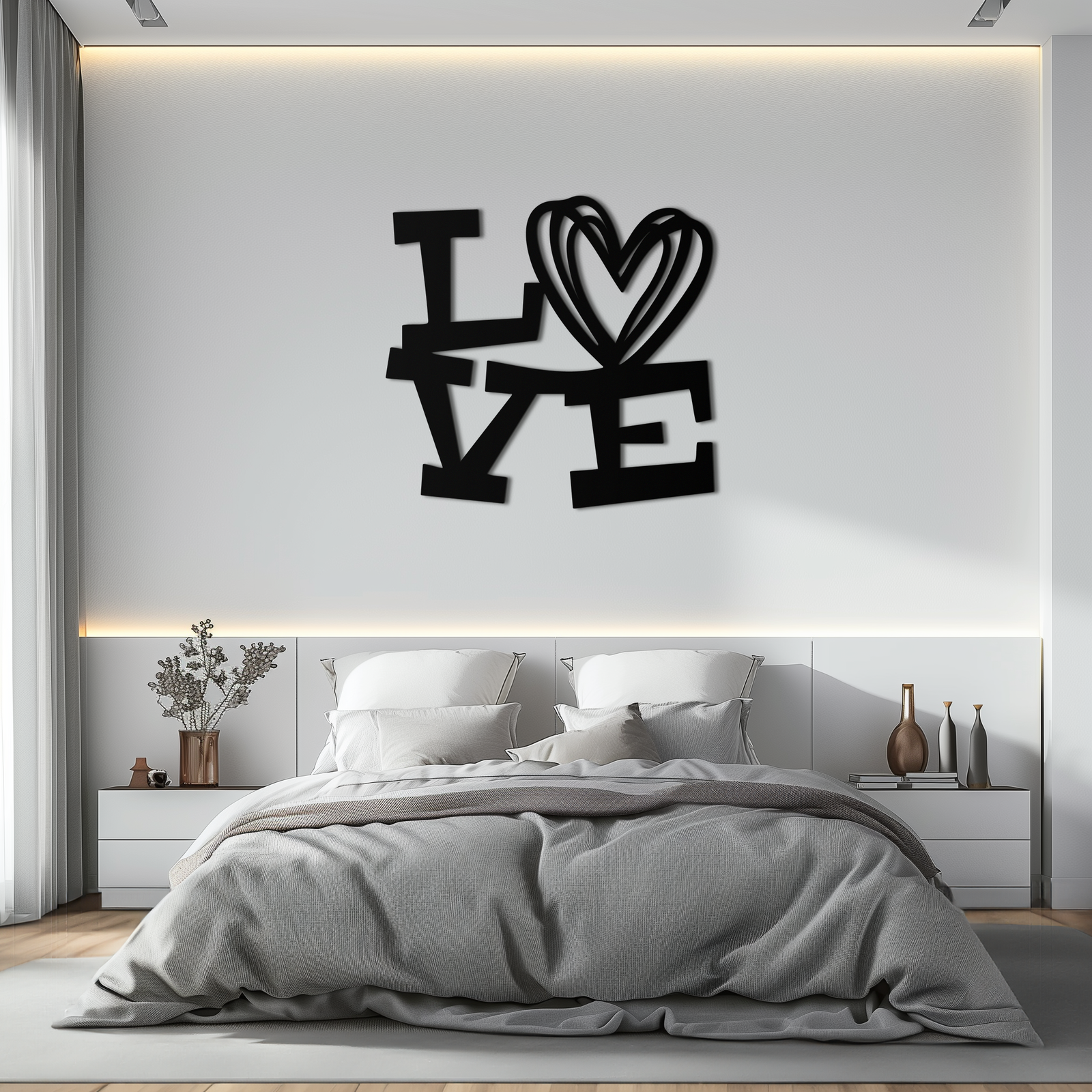 LOVE Heart Modern Metal Wall Art – Romantic Black Metal Wall Decor- KAF566