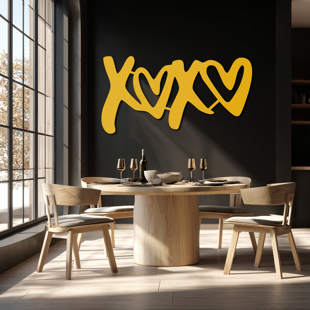 XOXO Love Hearts Metal Wall Art – Modern Romantic Black Home Decor- KAF567