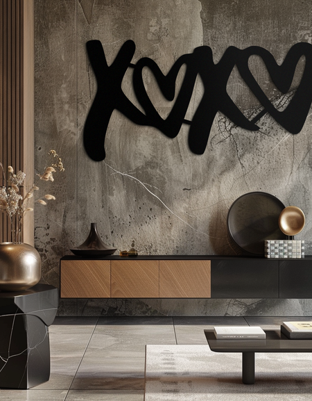 XOXO Love Hearts Metal Duvar Sanatı – Modern Romantik Siyah Ev Dekoru- KAF567